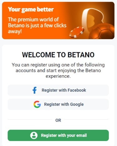 Betano Registration on Desktop