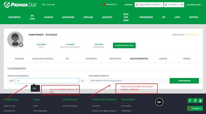 Inserir o Montante e a Opção de Levantamento