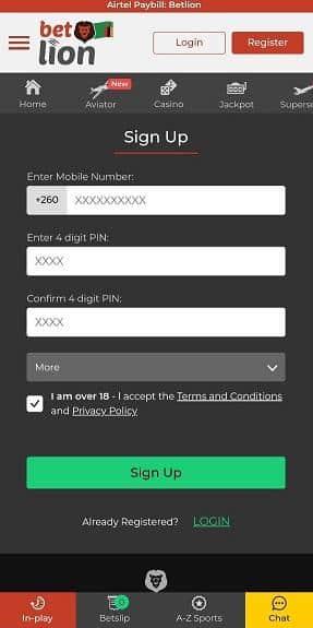 BetLion App Registration