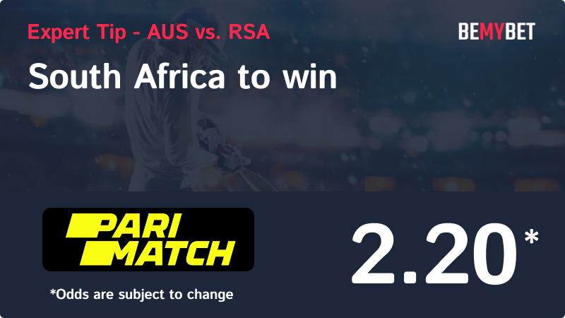 Banner showing the AUS vs. RSA betting tip.