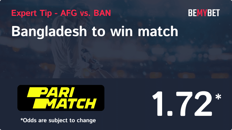 Banner showing the AFG vs. BAN betting tip.