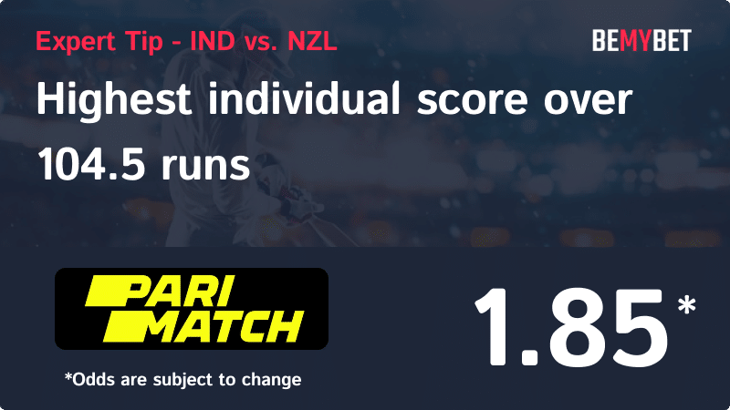 Banner showing the IN vs. NZ betting tip.