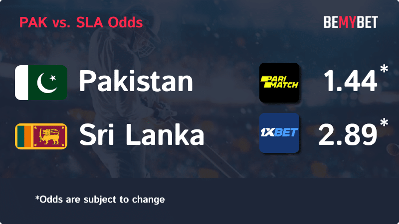 Banner displaying the Cricket World Cup match odds between Pakistan and Sri Lanka, with the betting sites in Bangladesh offering the highest odds for the match.