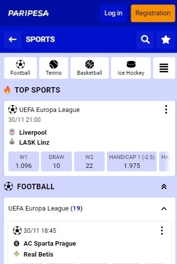 Sports Betting on PariPesa App