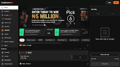 LiveScore Bet NG Website Page
