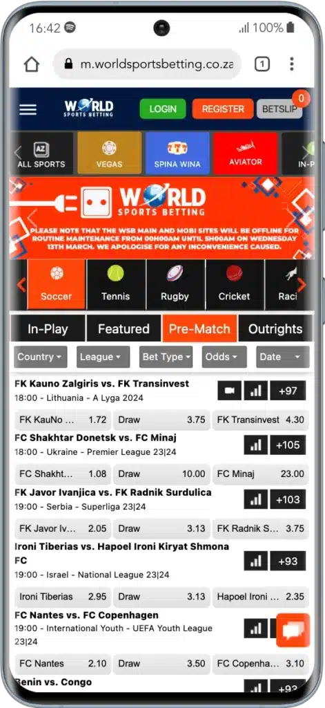 World Sports Betting homepage